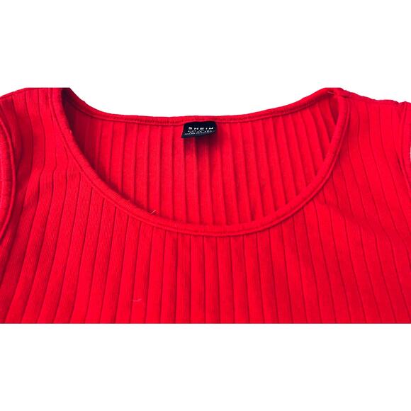 SHEIN ROUND NECK, CROPPED TANK TOP, WOMENS,  12, RED, RIB-KNIT STRETCHY, CASUAL - Picture 7 of 9